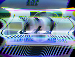 a BBC test card electromagnetically manipulated on the CRT Flux Phaser.