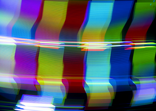 SMPTE color bars electromagnetically manipulated on the CRT Flux Phaser.