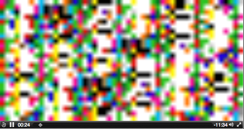 Still from Cory Arcangel's Data Diaries showing abstract glitchy colorful blocks.