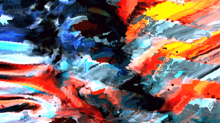 Glitched imagery of an American flag moving in the wind.