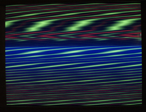 Abstract imagery generated by a video synthesizer.